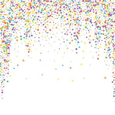 Şenlikli konfeti. Kutlama yıldızları. Gökkuşağı parlaklığı
