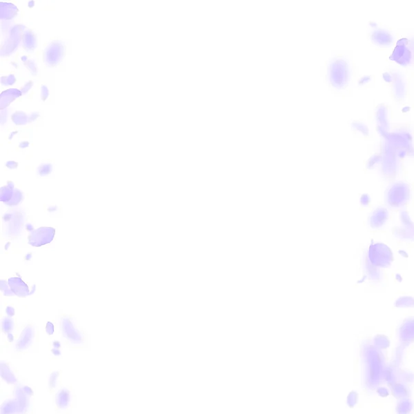 Pétalos de flores violetas cayendo. Romance positivo — Vector de stock