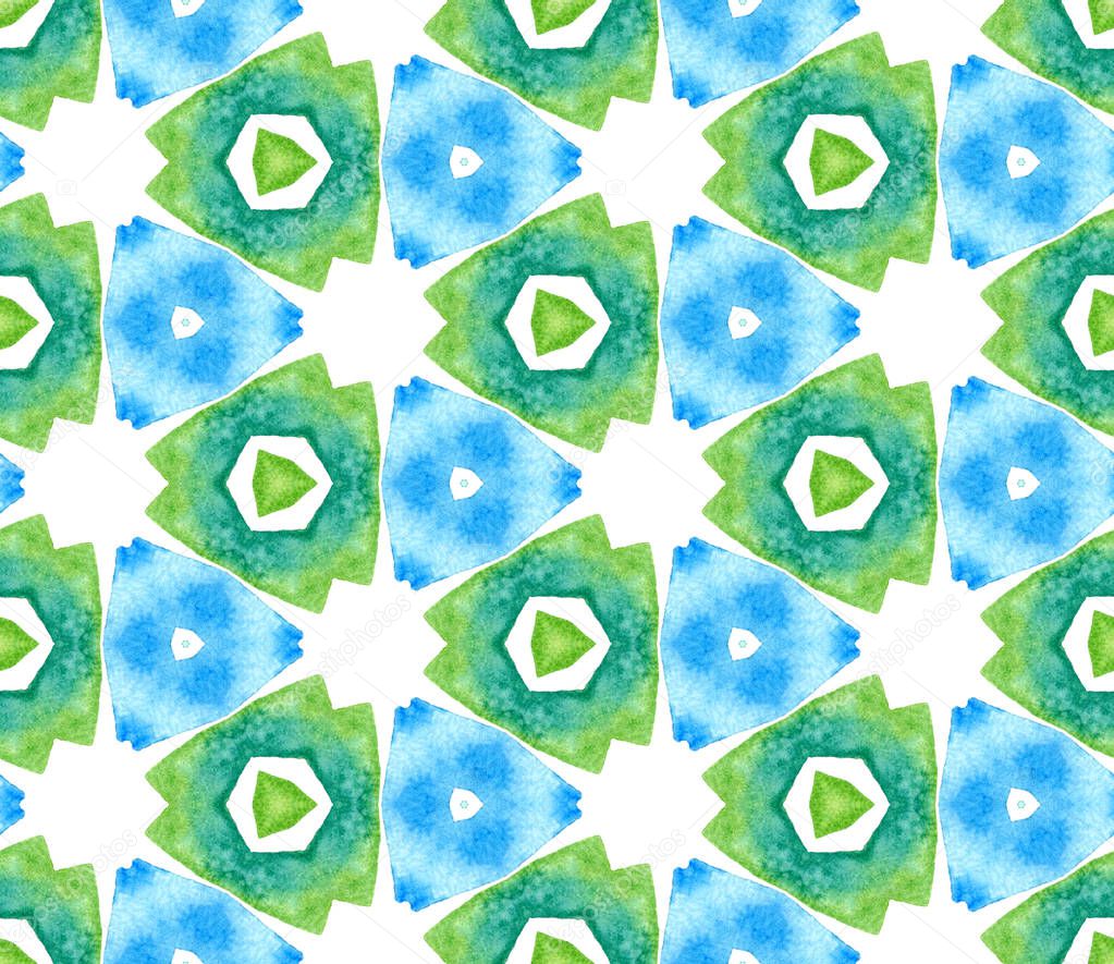 Blue green vintage seamless pattern. Hand drawn wa