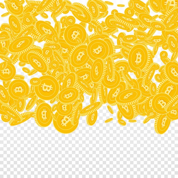 Bitcoin, padají mince v internetové měně. Scattere — Stockový vektor