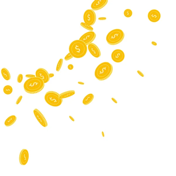 American dollar coins falling. Scattered disorderl — Stock Vector