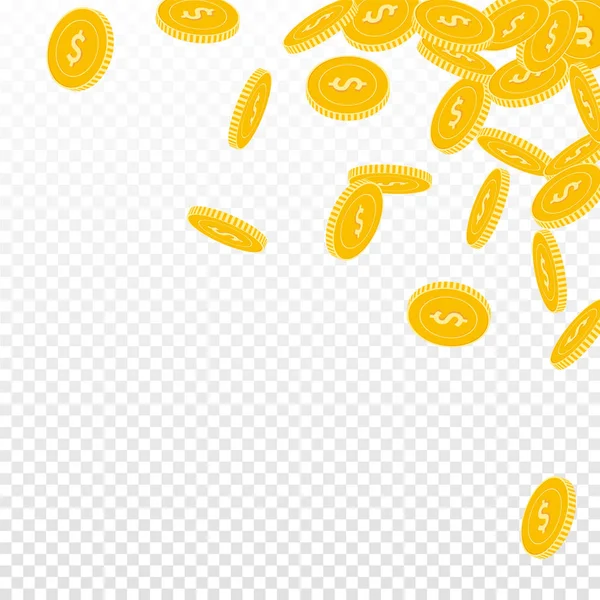 American dollar coins falling. Scattered big USD c — Stock Vector