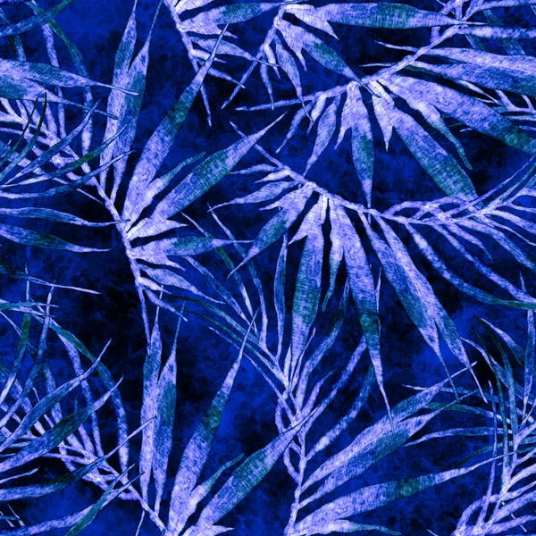 Tropical seamless pattern. Watercolor chaotic palm leaves, japanese bamboo. 