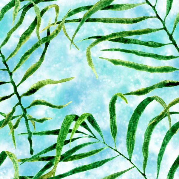 Tropical seamless pattern. Watercolor swaying palm