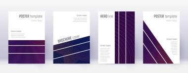 Geometrik broşür tasarım şablonu seti. Mor karın kasları