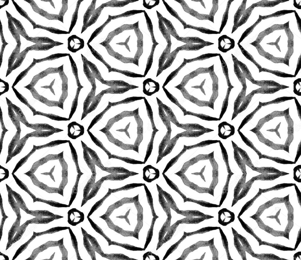 Black and white geometric foliage seamless pattern