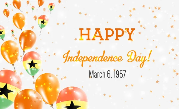 Giorno dell'indipendenza del Ghana Biglietto d'auguri. Palloncini Volanti nei Colori Nazionali del Ghana. Felice giorno dell'indipendenza Ghana Vector Illustration . — Vettoriale Stock