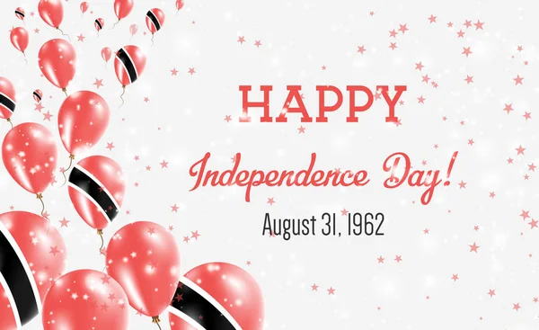 特立尼达和多巴哥独立日问候卡飞行在特立尼达和多巴哥国家颜色的气球。独立日快乐特立尼达和多巴哥矢量图. — 图库矢量图片