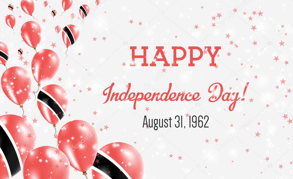 Trinidad and Tobago Independence Day Greeting Card. Flying Balloons in Trinidad and Tobago National Colors. Happy Independence Day Trinidad and Tobago Vector Illustration.