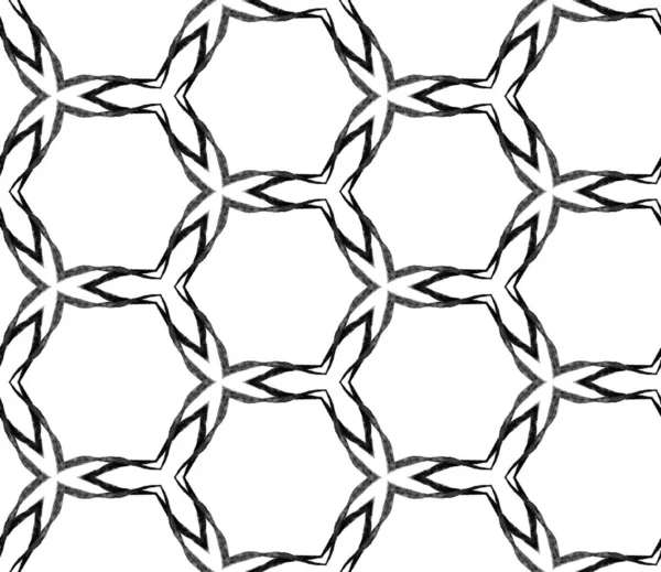 Svart och vitt hexagonala sömlösa mönster. Hand d — Stockfoto