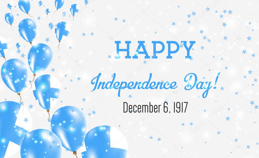 Finland Independence Day Greeting Card. Flying Balloons in Finland National Colors. Happy Independence Day Finland Vector Illustration.