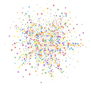 Şenlikli konfeti. Kutlama yıldızları. Gökkuşağı parlaklığı