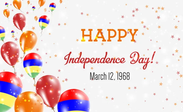 Carte de voeux du Jour de l'indépendance de l'Ile Maurice. Flying Balloons in Mauritius National Colors. Happy Independence Day Mauritius Illustration vectorielle . — Image vectorielle