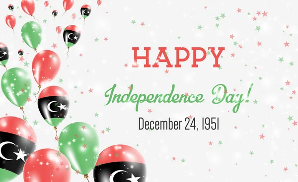 Libya Grusskarte zum Unabhängigkeitstag. Luftballons in libyschen Nationalfarben. glücklicher Unabhängigkeitstag libya Vektor Illustration. — Stockvektor