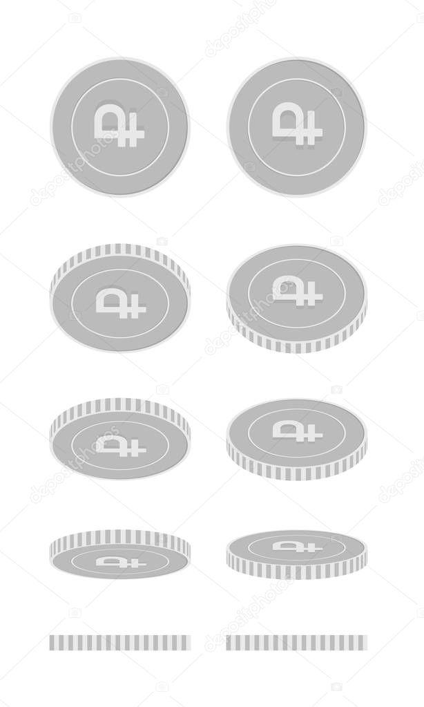 Russian ruble rotating coins set, animation ready.