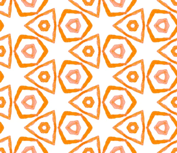 Orange geometric foliage seamless pattern. Hand dr — Stock Photo, Image