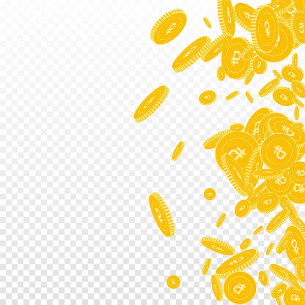 Russian ruble coins falling. Scattered floating RU — Stock Vector