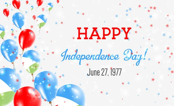 吉布提独立日问候卡飞行在吉布提全国颜色的气球。独立日快乐吉布提矢量图. — 图库矢量图片