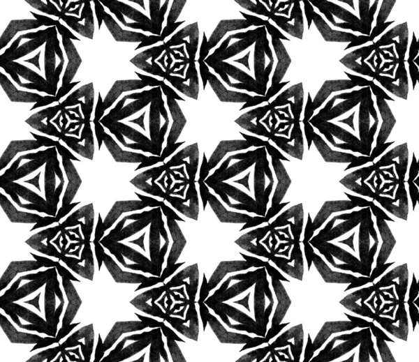 Black and white hexagonal seamless pattern. Hand d — Stock Photo, Image