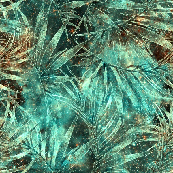 Palma deixa padrão sem costura. Cósmico-turquesa — Fotografia de Stock