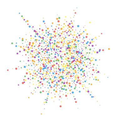 Şenlikli konfeti. Kutlama yıldızları. Gökkuşağı parlaklığı