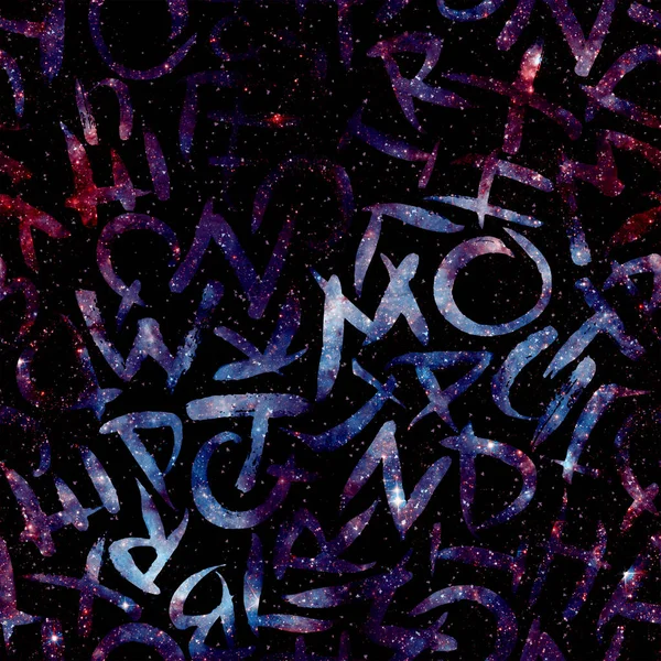 Padrão sem costura alfabeto. Galáxia azul — Fotografia de Stock