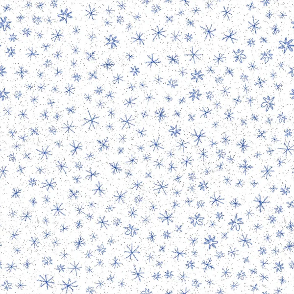 Ručně kreslené modré vločky Vánoční bezešvé Patt — Stock fotografie
