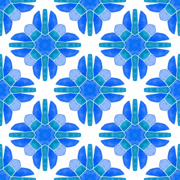 Tiled fundo aquarela. Azul simétrico — Fotografia de Stock