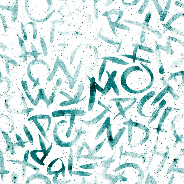 Letters seamless pattern. Blue galaxy background. 