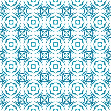 Egzotik, pürüzsüz desen. Mavi çarpıcı boho şıklığı 