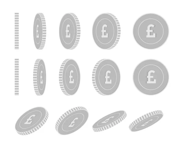 Britská libra rotující mince set, animace připravena. — Stockový vektor