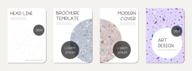 Not defteri kapağı tasarımı. Doğal taşlar, granit, kuvars ve mermerden yapılmış terrazzo soyut arka plan. Venedik terrazzo doku dizüstü bilgisayar kapağı şablonu.