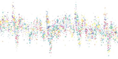 Uçan renkli rakamlar ve sayılar. Okul matematik not defteri kapağı. Beyaz arka planda matematik afişi. Düşen sayılar vektör illüstrasyonu.