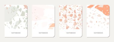 Not defteri kapağı tasarımı. Doğal taşlar, granit, kuvars ve mermerden yapılmış terrazzo soyut arka plan. Venedik terrazzo dokusu şablonu.