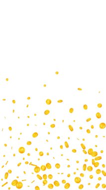 American dollar coins falling. Scattered gold USD coins. USA money. Jackpot wealth or success concept. Vector illustration.