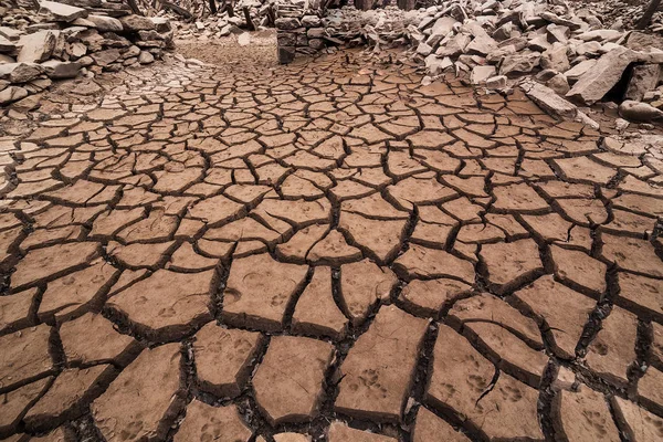 Dry land, dry mud, empty reservoir in La rioja, Spain
