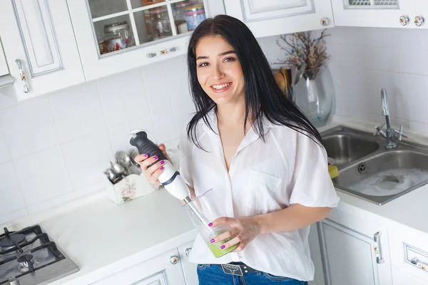 Attractive Woman Making Smoothie Indoors — Stock Photo, Image