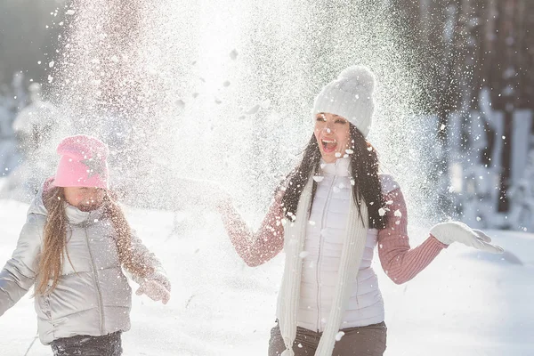 Neşeli aile kışın dışarıda eğleniyor