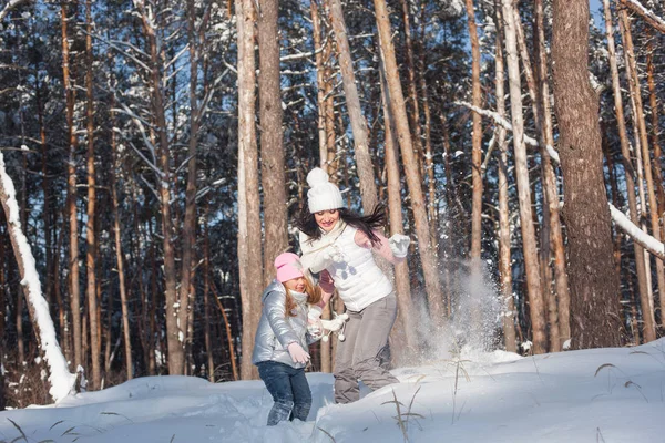 Neşeli aile kışın dışarıda eğleniyor
