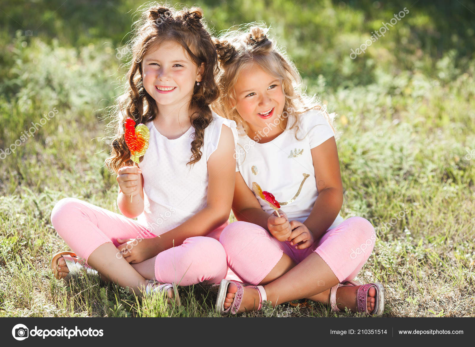 Cute Little Girls Friends Having Fun Together Outdoors Stock Photo Image By C Elenachhil