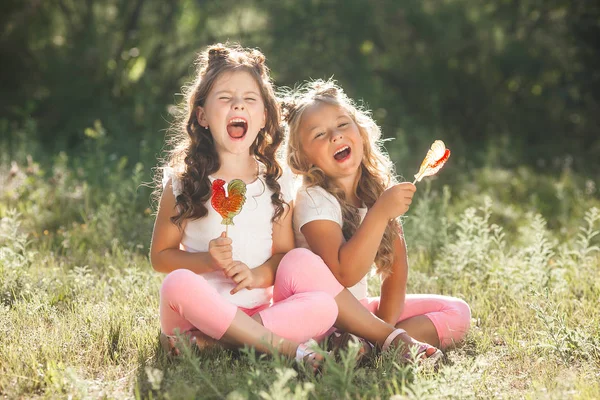 Bonito Meninas Amigos Divertindo Juntos Livre — Fotografia de Stock