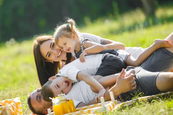 Família Feliz Piquenique Parque — Fotografia de Stock