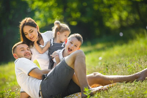 公園でのピクニックに幸せな家族 — ストック写真