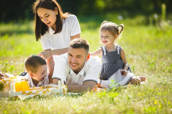快乐的家庭在公园野餐 — 图库照片