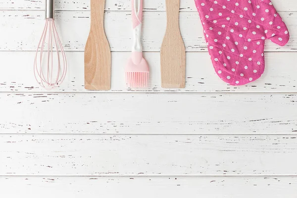 Bakkerij Gereedschap Achtergrond Van Keuken Bovenaanzicht Van Keukengerei Koken Stuff — Stockfoto