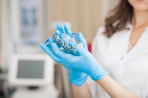 Unrecognizable Doctor Holding Injection Syringes Cosmetologist — Stock Photo, Image