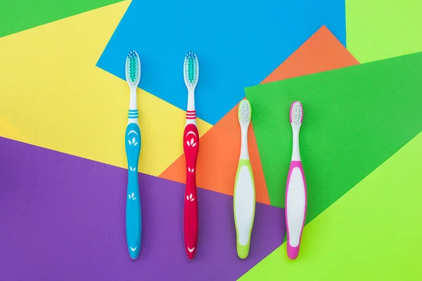 Toothbrushes Colorful Bright Background Family Hygiene Concept — Stock Photo, Image