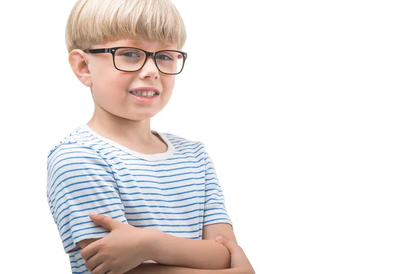 Petit Garçon Drôle Isolatsd Sur Fond Blanc Écolier Isolé Enfant — Photo