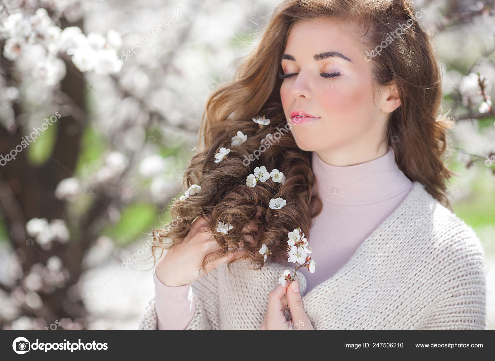 Attractive Young Woman Curly Hair Outdoor Beautiful Lady Closeup