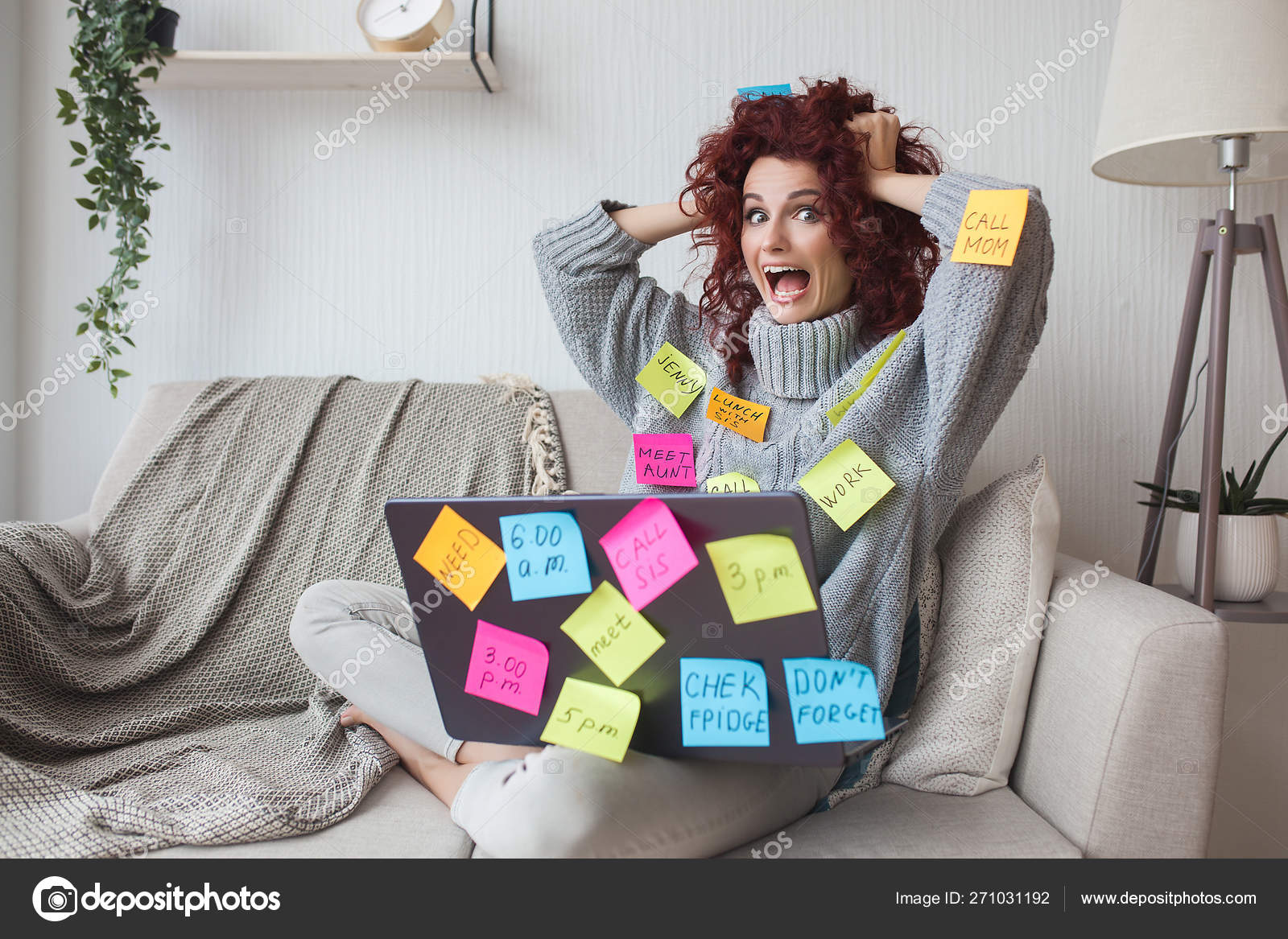 Very Busy Lady Overworked Woman Many Tasks Female Have Lot Stock Photo by  ©elenachhil 271031192
